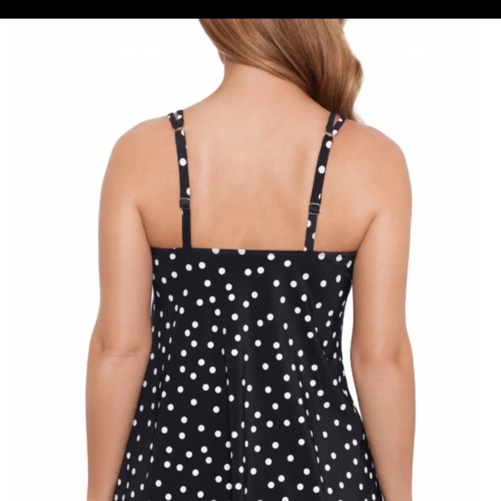 Swim Solutions Polka-Dot High-Low Tankini Top Black Size 12 #A27 - Picture 3 of 5